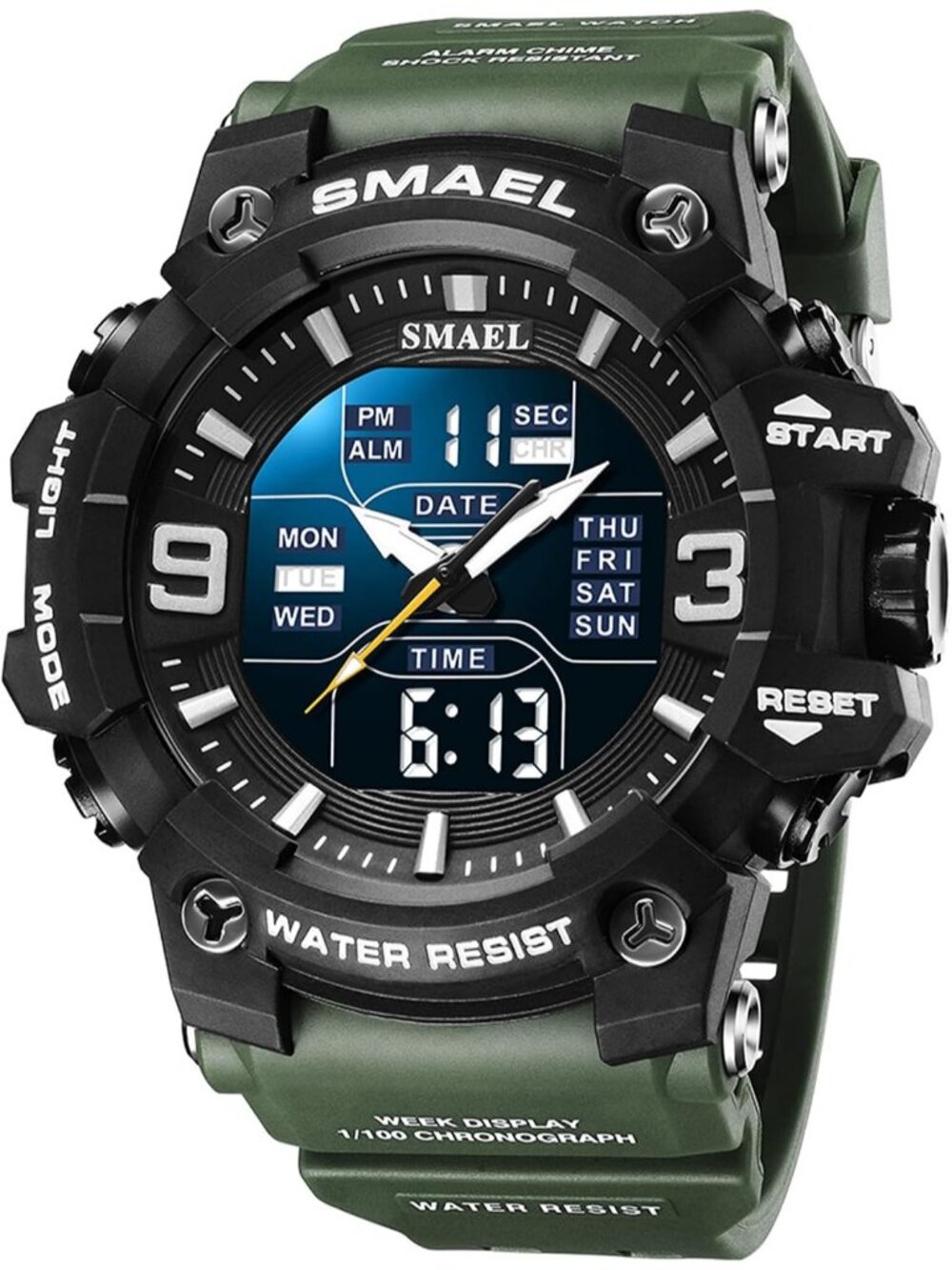 Men's Army Green Analog Digital Sport LED Electronic Large Dual Wrist Watch